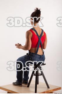 Sitting pose blue jeans red singlet of Rebecca 0010
